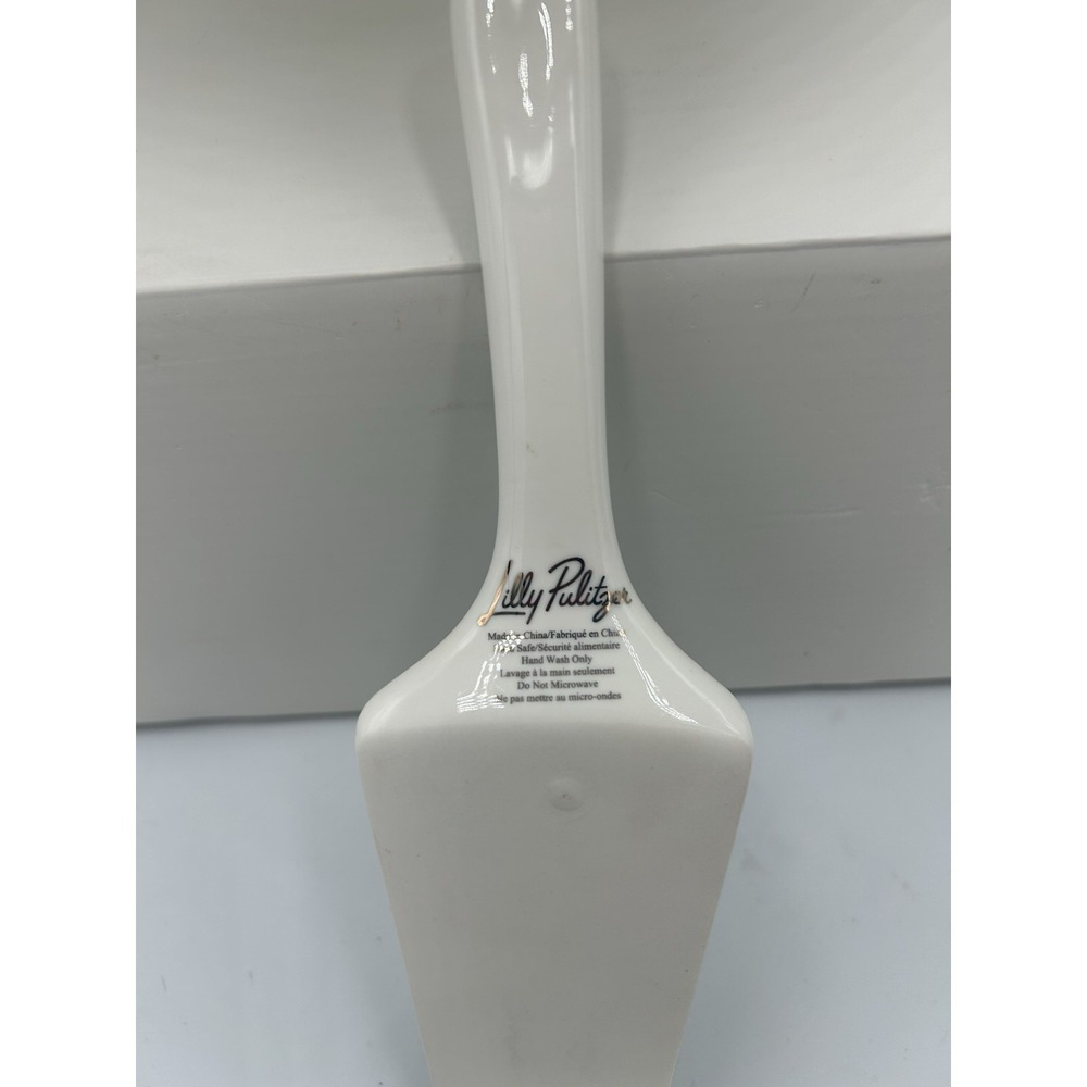 Lilly Pulitzer 017521 12in Ceramic Cake Stand & Knife Set Green/White Floral - Picture 9 of 10